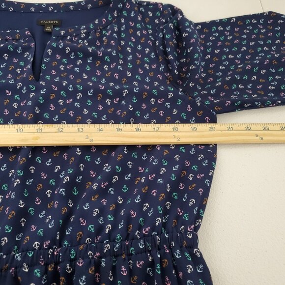 Talbots Womens Colorful Anchor Flounce Hem Split Neck Dress Size 14 Nautical - Picture 6 of 8